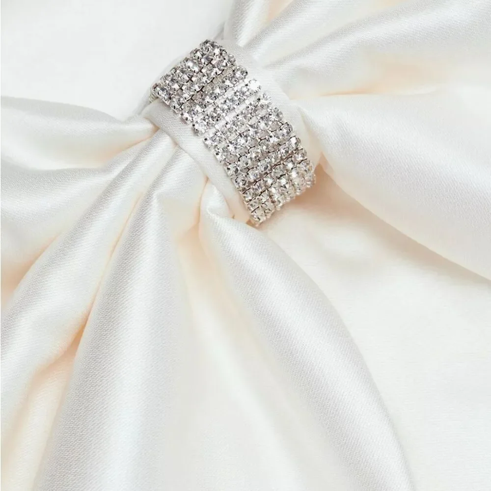 NWOT Bronx and Banco Evie‎ Bow Satin Minidress Elegant white Mini Dress - Picture 9 of 15